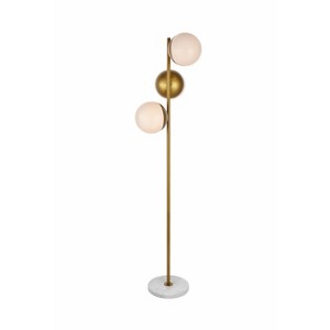 Elegant Lighting Eclipse 3 Lights Brass Floor Lamp With Frosted White Glass - 1 of 4