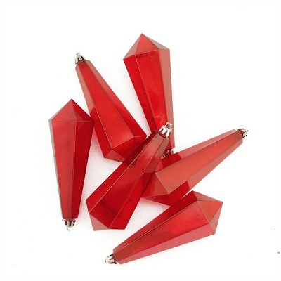 Northlight 6ct Red Hot Transparent Shatterproof Diamond Shaped Icicle Christmas Ornaments 5.5"