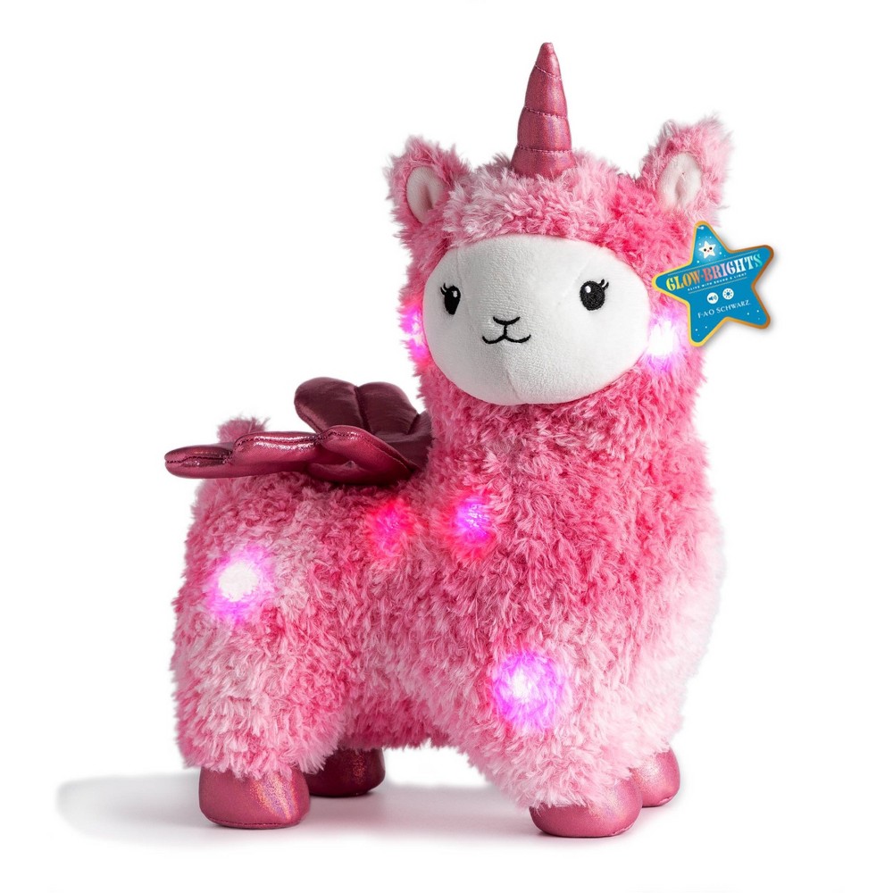 Photos - Soft Toy FAO Schwarz Glow Brights Toy Plush LED with Sound Pink Llamacorn 15" Stuff