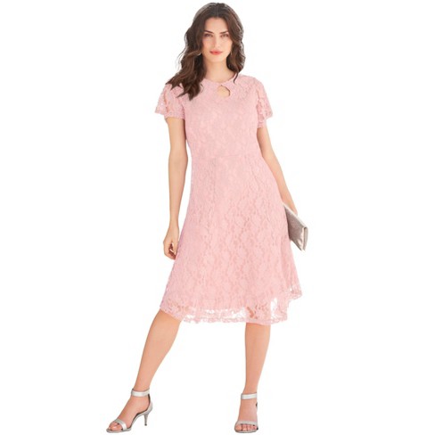 Roaman's Women's Plus Size Keyhole Lace Dress - 26 W, Soft Blush : Target