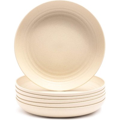 Juvale Set of 6 Beige Unbreakable Wheat Straw Cereal Dinner Plates Set for Kids, 9 In