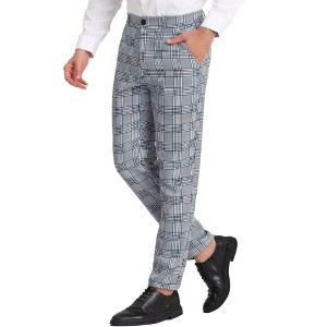 Lars Amadeus Men's Flat Front Office Prom Classic Plaid Dress Pants - 1 of 4