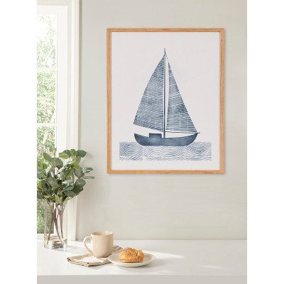 Nautical Blue Sailboat Print with Natural Wood Frame, 16x20