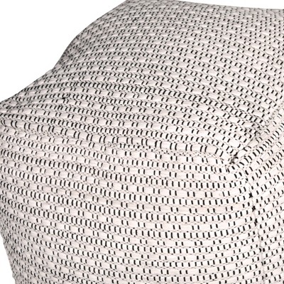 Ivory Handwoven Wool-Cotton 18'' Square Pouf Ottoman