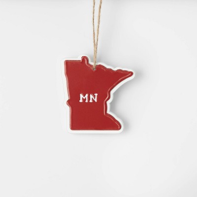 3.25'' Red Metal Minnesota on White Wood Christmas Tree Ornament - Wondershop™