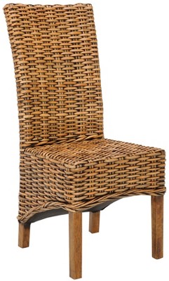 High Back Brown Mango Wood and Cane Side Chair