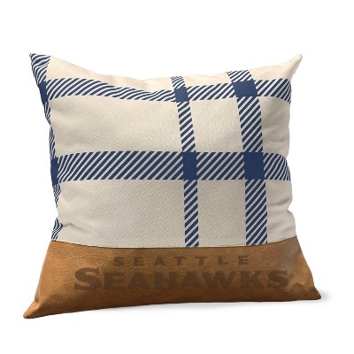 NFL Seattle Seahawks Farmhouse Plaid Faux Leather Throw Pillow