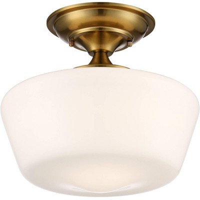 Regency Hill Rustic Farmhouse Ceiling Light Semi Flush Mount Fixture 12" Wide Soft Gold Opal White Glass for Bedroom Kitchen Living Room Hallway House