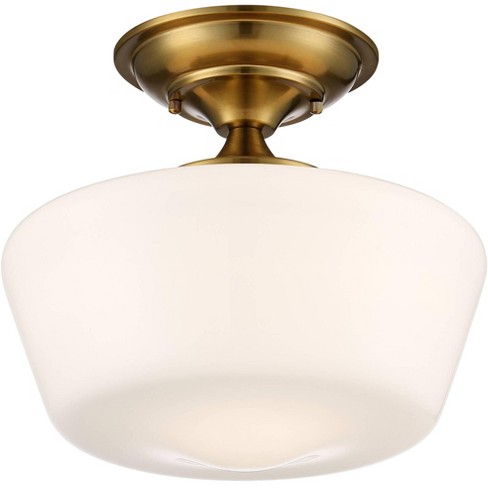 Possini Euro Design Modern Ceiling Light Semi Flush-Mount Fixture 9 1/2  Wide Gold Shapely Opal Glass Shade for Bedroom Kitchen Living Room Hallway