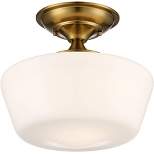 Regency Hill Rustic Farmhouse Ceiling Light Semi Flush Mount Fixture 12" Wide Soft Gold Opal White Glass for Bedroom Kitchen Living Room Hallway House