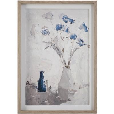 Uttermost Blue Flowers In Vase 41"H Printed Framed Wall Art