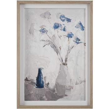 Uttermost Blue Flowers In Vase 41"H Printed Framed Wall Art