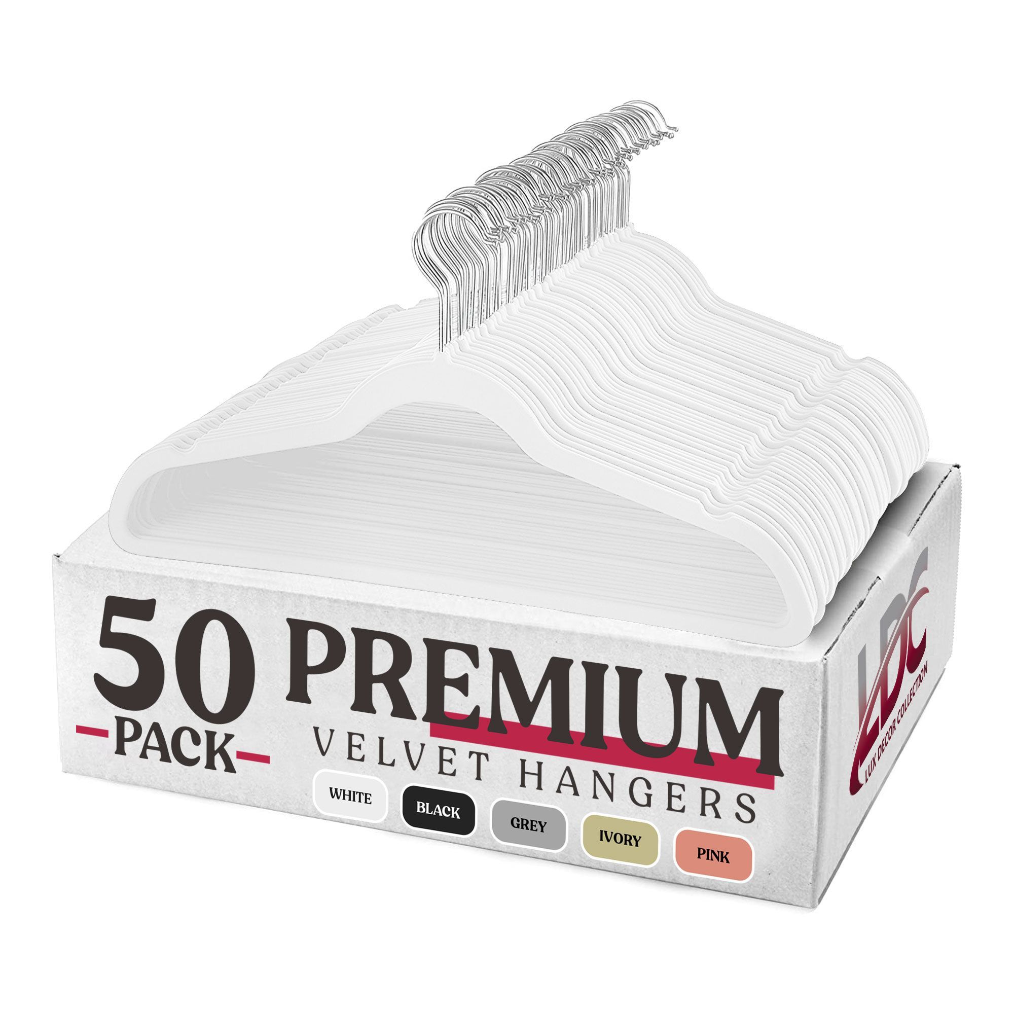 Pack of 50 Clothes Hanger Non Slip Ultra Thin Velvet Hangers for Dress Pent Shirts & Coat - White