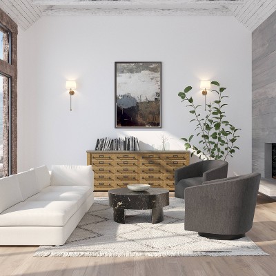 Donovan Charcoal Wood and Faux Leather Swivel Barrel Chair