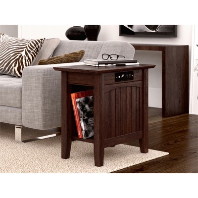 Nantucket Burnt Amber Solid Rubberwood Side Table with Charging Station