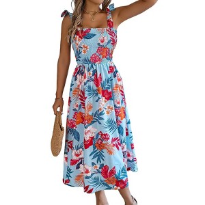 Clearlove Womens Summer Floral Maxi Dresses Sleeveless Smocked Spaghetti Strap A Line Flowy Beach Long Desses - 1 of 4
