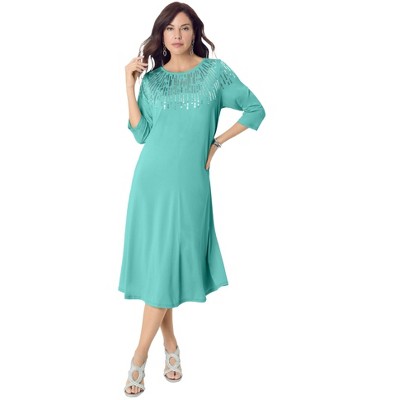 Roaman's Women's Plus Size Ultrasmooth Fabric Embellished Swing Dress