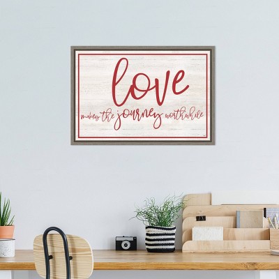 Love Journey Inspirational Red and White Framed Canvas Print