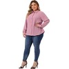 Agnes Orinda Women's Plus Size Swiss Dots Button Down Collar Long Sleeve Shirts - 3 of 4