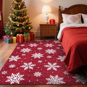 Christmas Area Rug Washable Rug for Living Room Non-Slip Soft Bedroom Rugs Snowflake Pattern Floor Cover Low Pile No-Shedding Indoor Carpet - 1 of 4