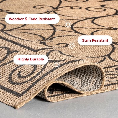 Charming Brown Vine-Inspired 9' x 12' Easy-Care Synthetic Area Rug