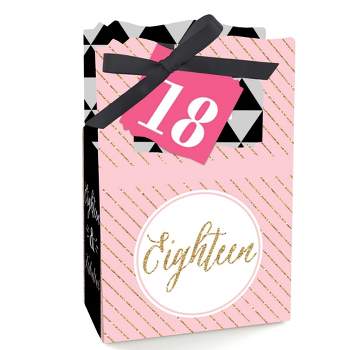 Big Dot of Happiness Chic 18th Birthday - Pink, Black and Gold - Party Favor Boxes - Set of 12