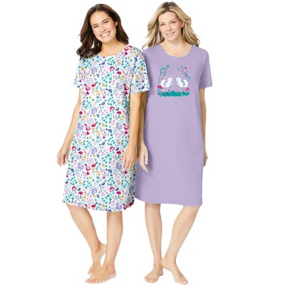 Dreams & Co. Plus Size 2-Pack Short-Sleeve Sleepshirt
