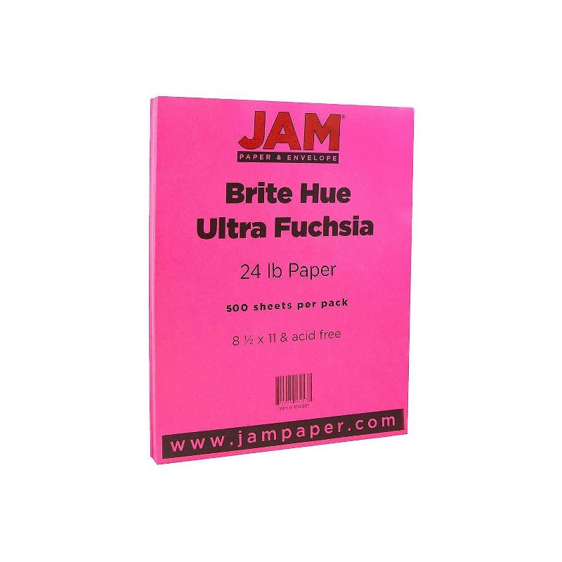 JAM Paper Smooth Colored Paper 24 lbs. 8.5" x 11" Ultra Fuchsia Pink 500 Sheets/Ream (184931B), 1 of 3