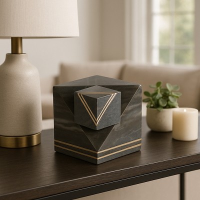 Decorative Marble Cube Statues with Inlay Design for Home Decor - Modern Ornaments for Bathroom, Office, and Living Room Decor - 6", Gray