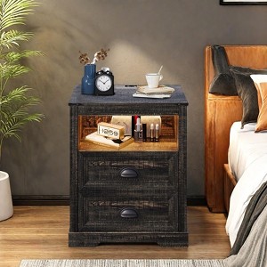 GlasFlength Nightstands Stylish and Functional Bedroom Storage with Ample Drawers and Shelves, Modern Design Style, Black,19.68”*15.74”*23.63" - 1 of 4