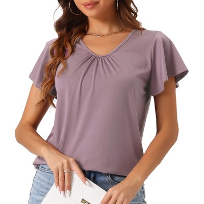 cheibear Women's Soft Knit Short Sleeve V Neck Pleated Pajama Tops