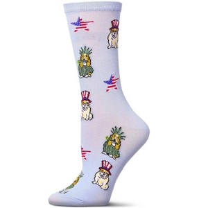 Memoi Women's Patriotic Dogs Rayon From Bamboo Crew Socks Skyway 9-11 - 1 of 3