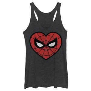 Women's Marvel Valentine's Day Spider-Man Heart Mask Racerback Tank Top - 1 of 3