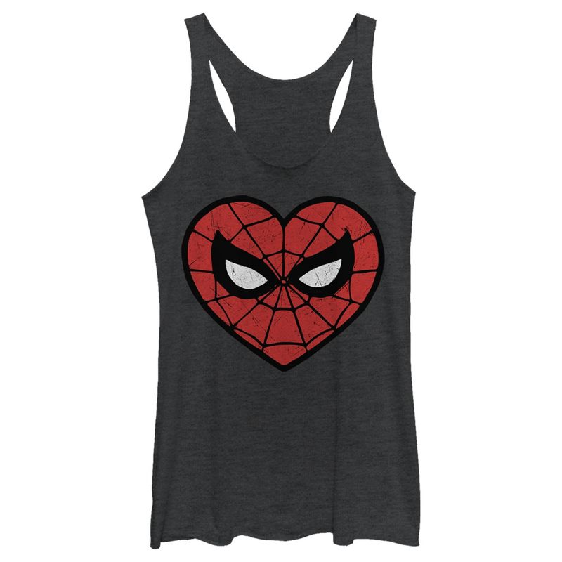 Women's Marvel Valentine's Day Spider-Man Heart Mask Racerback Tank Top, 1 of 4