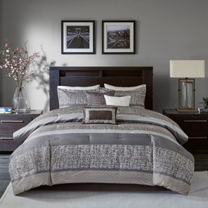 Kumasinova 7Pcs Luxurious Jacquard Comforter Set with Shams,Decor Pillows&Bed Skirt,Transitional Style Bedding Set,Machine Washable,Gray - 1 of 4