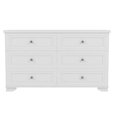 TiramisuBest 55in Long 6 Drawer Dresser with Marbling Worktop, Mordern Storage Cabinet with Metal Leg and Handle with Walnut for Dressers