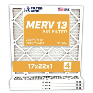 Filter King 17x22x1 Air Filter | 4-PACK | MERV 13 HVAC Pleated A/C Furnace Filters | MADE IN USA | Actual Size: 16.5 x 21.5 x .75" - 1 of 4