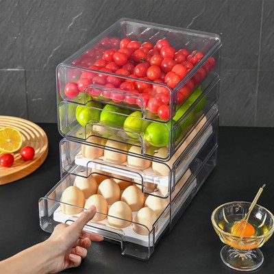 LunaLulinlk Fridge Drawers with Lids Stackable Pull Out Fridge Storage Containers Double Layer Clear Plastic Refrigerator Organizer Bins