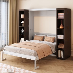 ModernLuxe Queen Size Murphy Bed Wall Bed Frame, Wooden Storage Cabinet Bed with Storage Shelves and Doors - 1 of 4