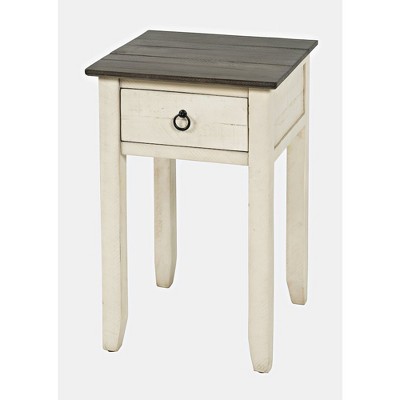 Vintage White Devon Farmhouse Pine End Table with Drawer
