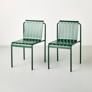 Slat Metal Outdoor Patio Dining Chairs (Set of 2) - Green - Hearth & Hand™ with Magnolia: Steel Frame, Rust-Resistant, Armless Design - 1 of 4