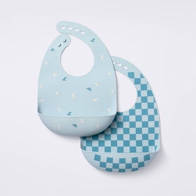 Silicone Bibs - 2pk - Birds/Checker - Cloud Island&#8482;