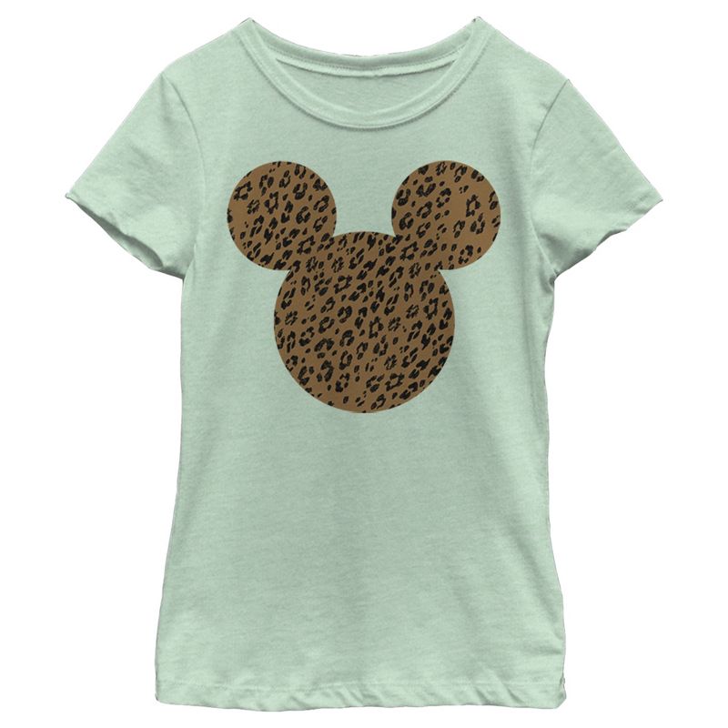 Girl's Disney Mickey Mouse Cheetah Print Silhouette T-Shirt, 1 of 5