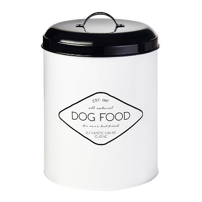Amici Pet Buster Dog Food Metal Treat Storage Canister, 8.5 qt,White w/ Black Lid