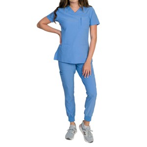 Medgear Fleur Women's Stretch Scrub Set with Zip Chest Pocket Top and Knit Rib Cuffs Jogger Pants - 1 of 4