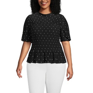 Lands' End Women's Bubble Sleeve Silky Knit Smocked Mock Neck Top - 1 of 3