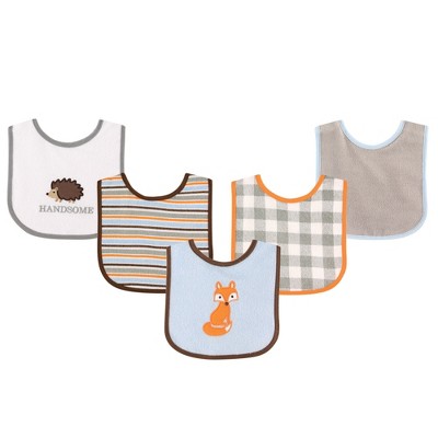 Luvable Friends Baby Boy Cotton Terry Drooler Bibs with PEVA Back 5pk, Fox, One Size