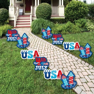 Big Dot of Happiness Firecracker 4th of July - USA Firecracker Lawn Decorations - Outdoor Red, White and Royal Blue Party Yard Decorations - 10 Piece