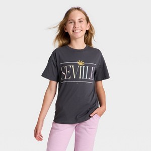 Girls' Short Sleeve 'Seville' Oversized Graphic T-Shirt - Cat & Jack™ Dark Gray - 1 of 3