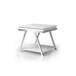 VYNXARIA Console Tables - Contemporary White End Table with High Gloss Finish, 26in Chrome Accents - 1 of 4
